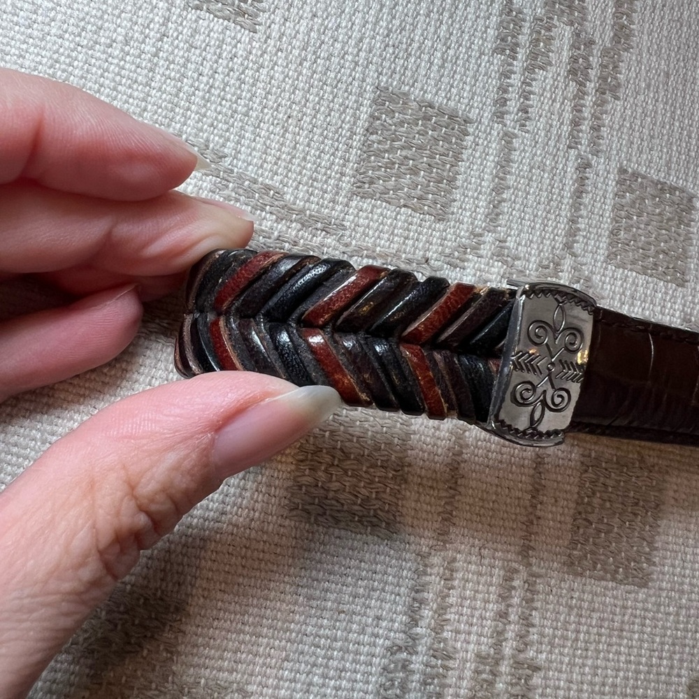 Vintage Brighton Leather Belt Brown Croc Embossed Western Buckle Size 32 M/L - Picture 9 of 10